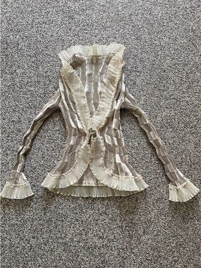 Specchio Pleats Japanese Designer Issey Pleated Ruffle Top Cardigan XS S